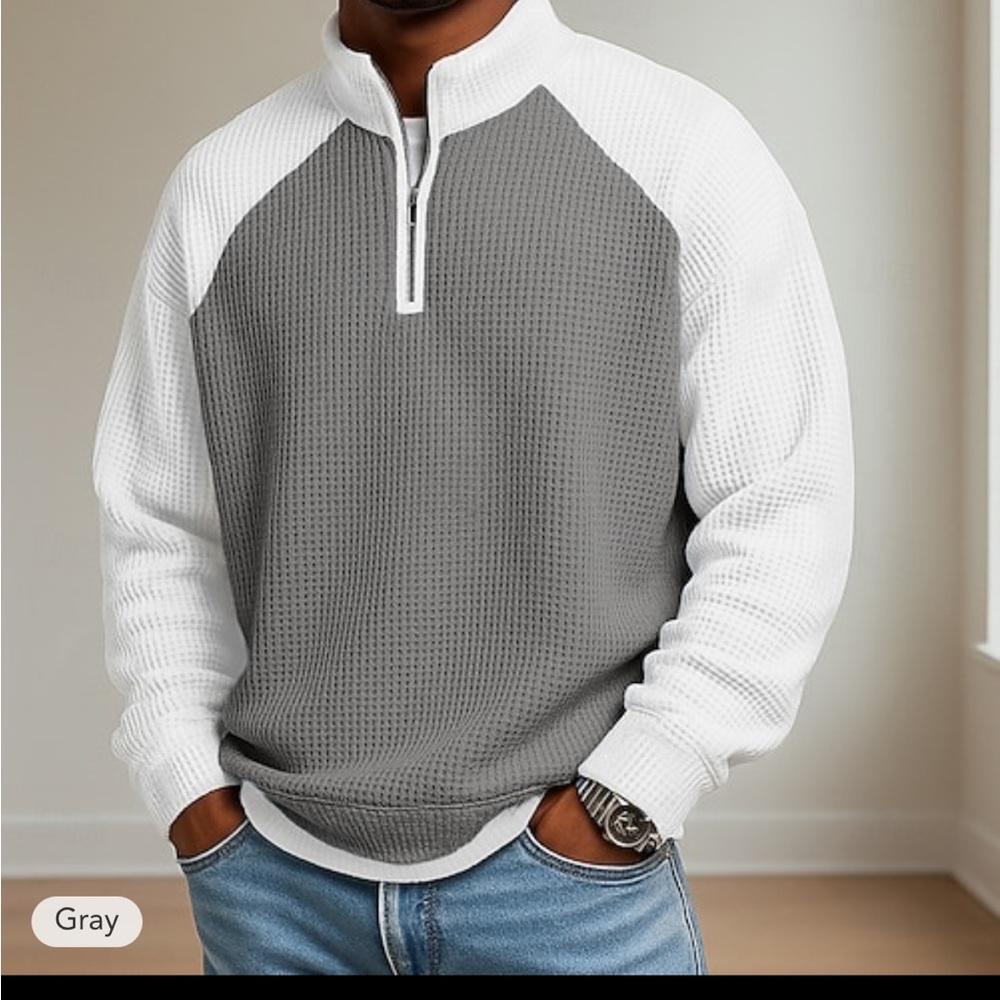 👕 Ouku Men’s Quarter Zip Pullover – Gray & White (XL) NWT